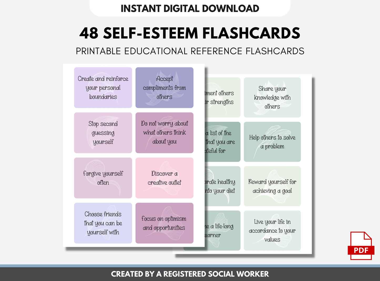 Self Esteem Flashcards, Confidence Affirmations, Positive Self-Talk, Teen, Mental Health Worksheets, Therapy Tools (DIGITAL PRINTABLE)