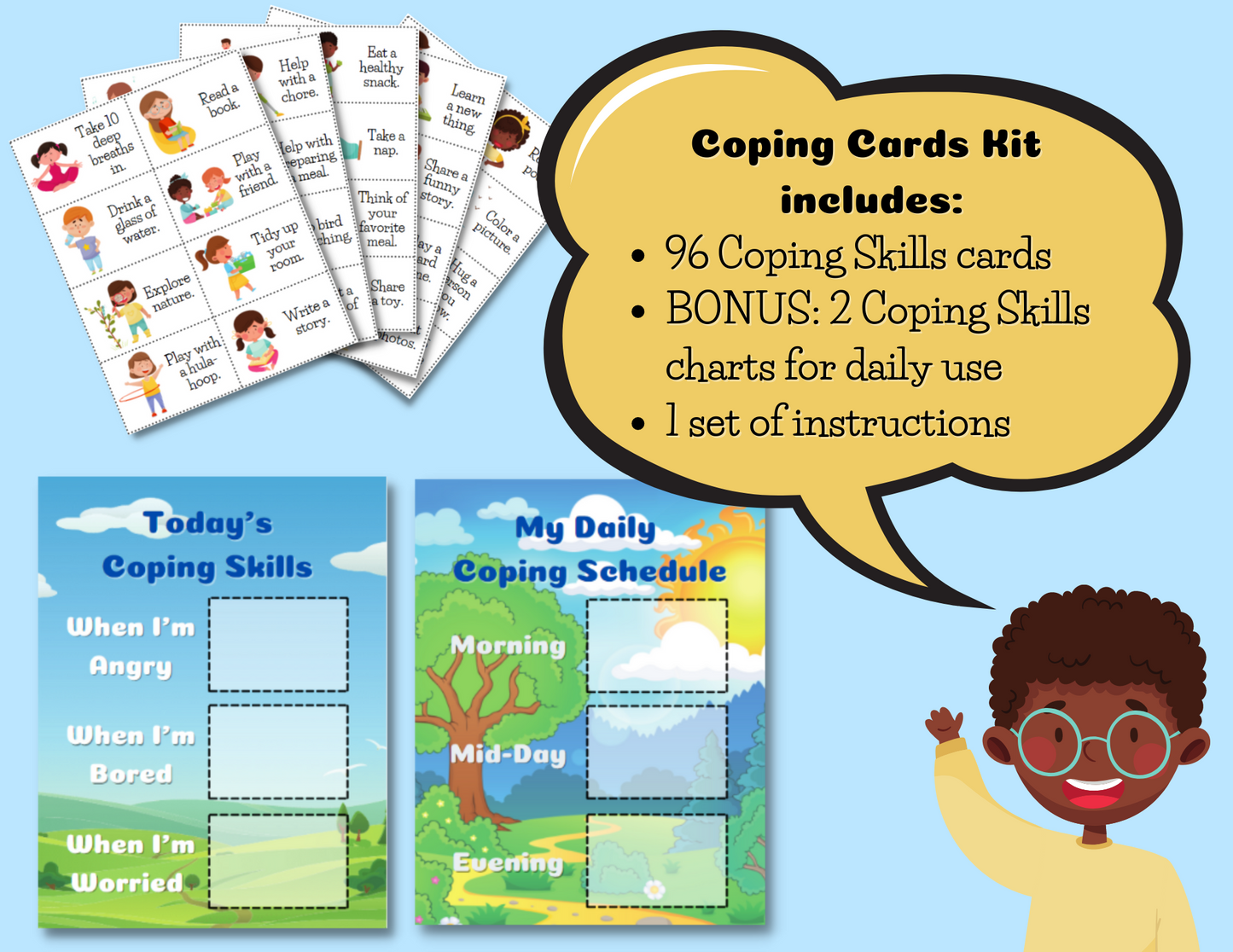 Coping Skills 4-Pack Activity Bundle for Kids (Digital Printable)
