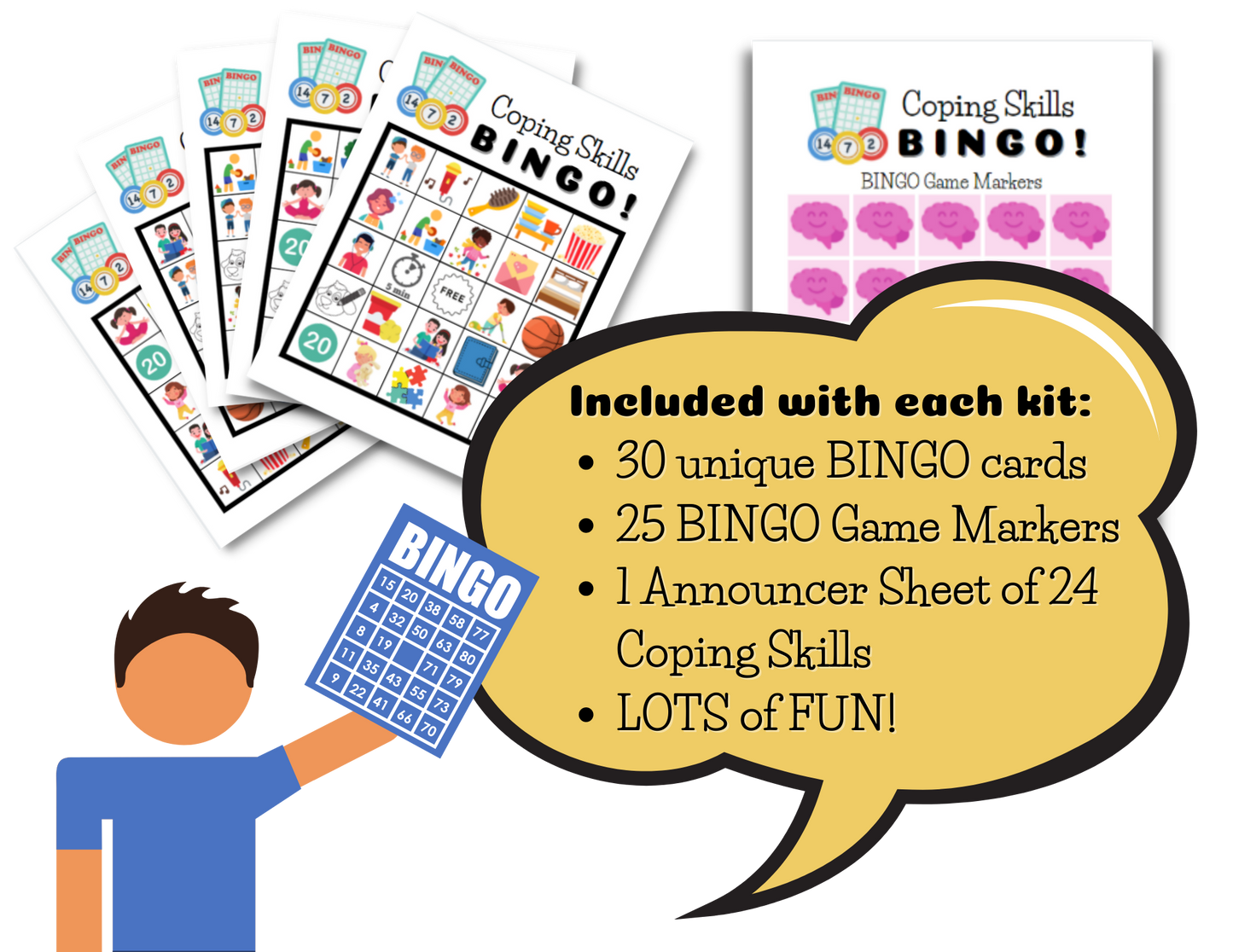 Coping Skills BINGO Party Game Kit for Kids (Digital Printable)